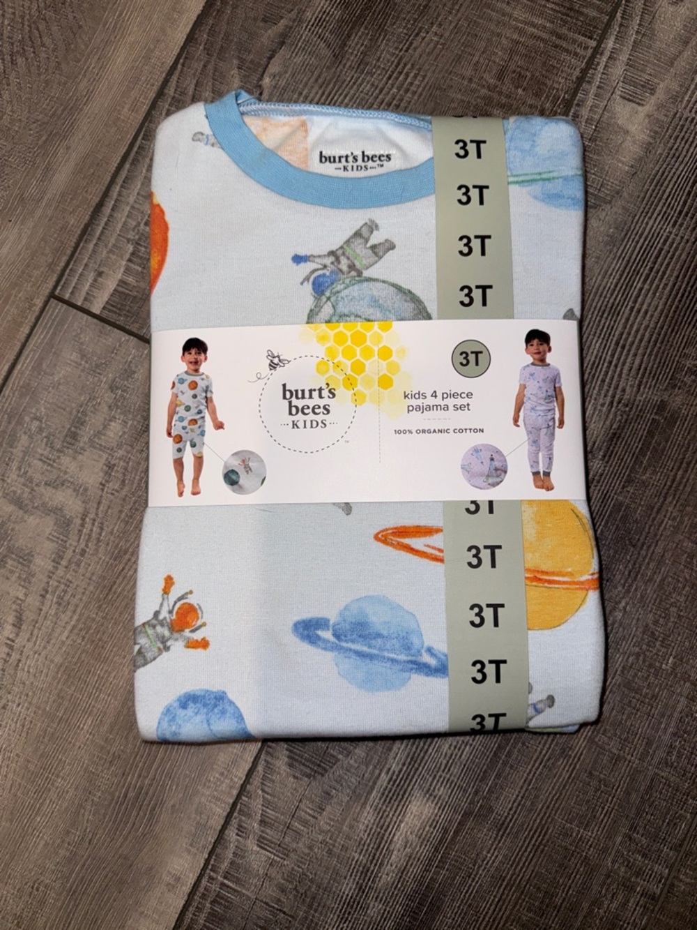 Burt's Bees Kids Light Blue & White Space-Print Pajama Set NWT